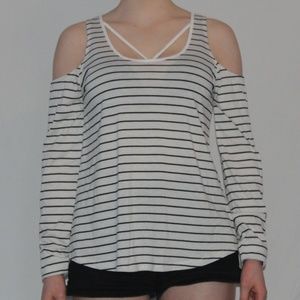 Derek Heart Striped Cold Shoulder Top